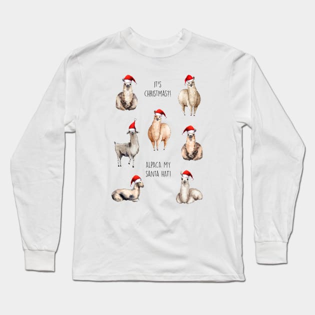 ALPACA MY SANTA HAT Long Sleeve T-Shirt by Poppy and Mabel